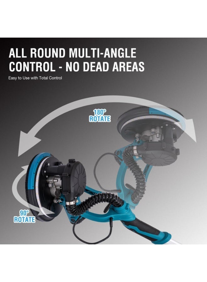 TUOTUO upgraded foldable sander with vacuum cleaner, 1980W sanding tools, 6-speed variable speed (1100-2700 RPM), plasterboard sander, telescopic handle, LED light, 20 sandpaper pads. - Image 3
